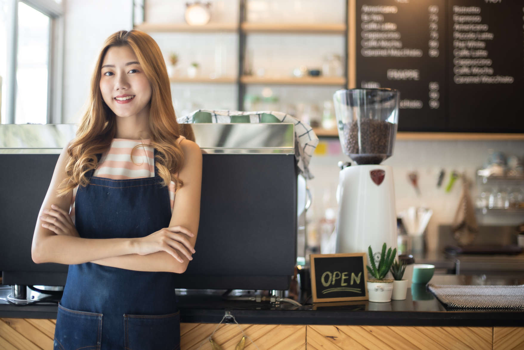 Woman asian cafe small business owner .